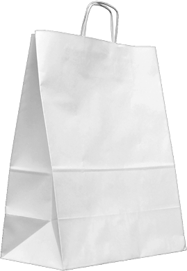 Biela papierová taška z kraftového papiera s krútenými držadlami