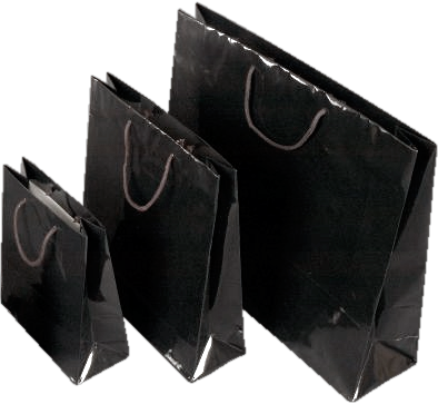 Čierna papierová taška s kriedového papiera s lesklou lamináciou textilnými držadlami